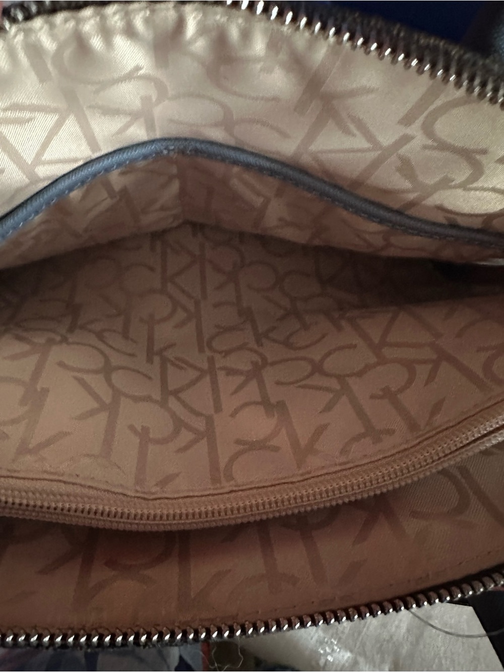 Calvin Klein Hudson Signature Monogram Top-Zip Domed Satchel Bag - Brown/Blue - Picture 9 of 10